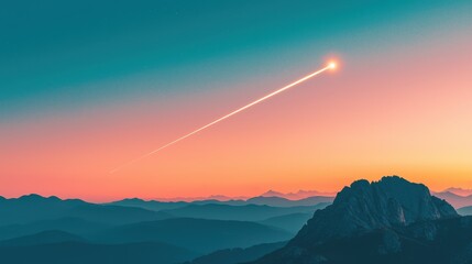 Stunning Night Sky with Meteor Shower Over Majestic Mountain Landscape at Dusk
