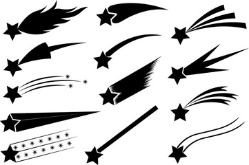Group of different shooting stars illustration isolated on white background