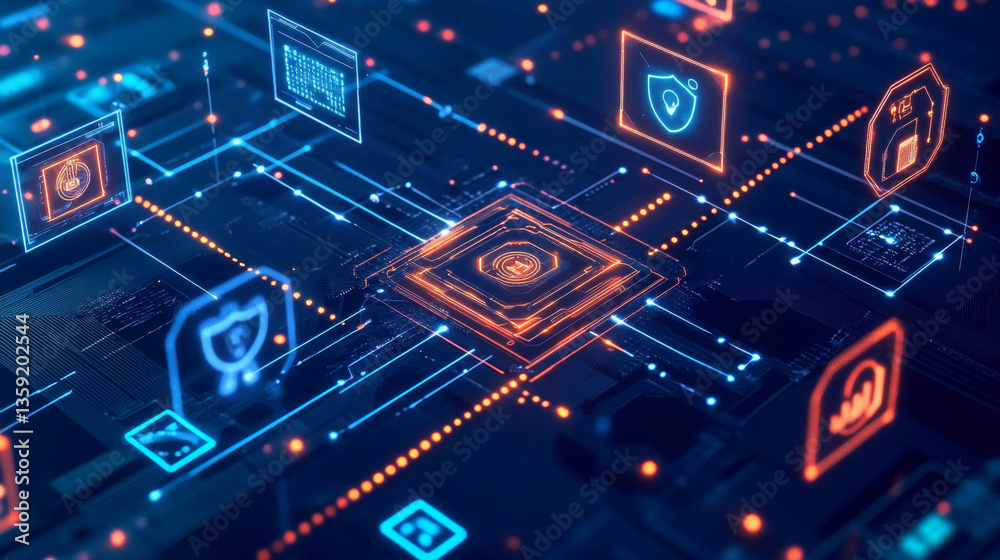 Poster cyberspace and artificial intelligence 3d illustration. digital technology and data security. comput