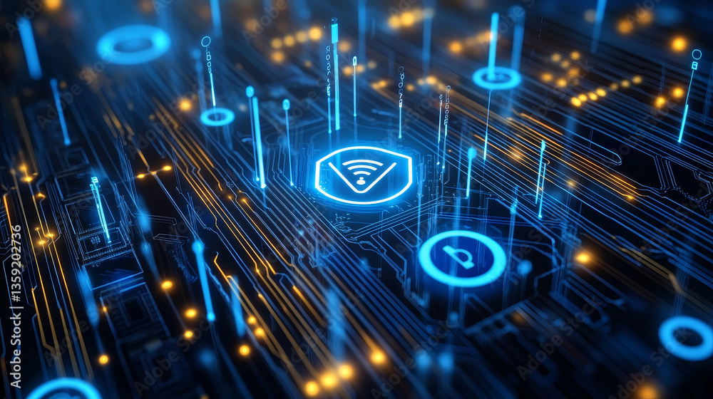 Poster cyberspace and artificial intelligence 3d illustration. digital technology and data security. comput