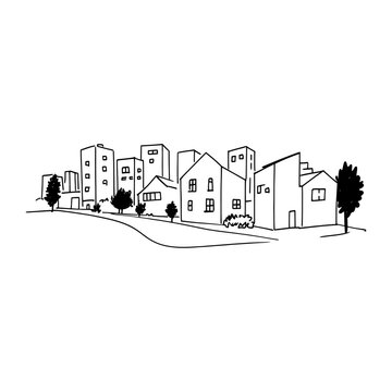 black line art city skyline clip art preview