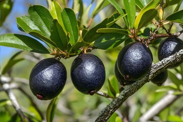 Vibrant Dark Berries on Lush Green Branch