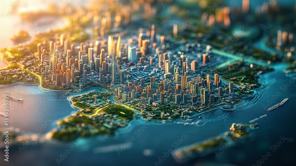 Poster technological innovation. map of continents with points of largest agglomerations. hud element. 3d i