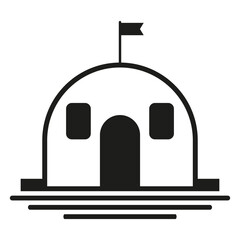 Building with flag. Simple architecture icon. Dome roof shape. Vector graphic symbol.