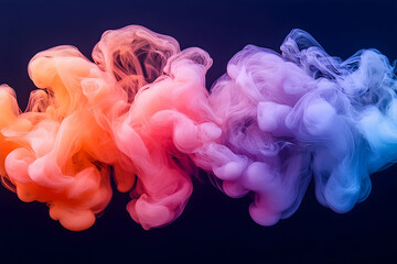 Colorful swirling smoke patterns blending orange, pink, and purple against a dark background