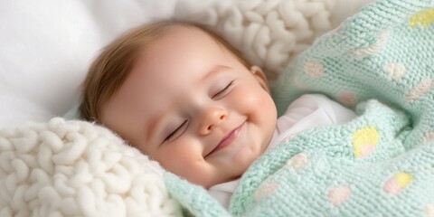 Peaceful Infant Sleeping in Mint Green Knitted Blanket