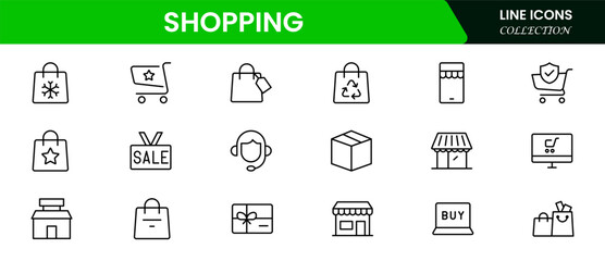 Shopping thin line icons set. E-Commerce, Shop, Online Shopping icons collection. Shopping symbols set. Vector illustration