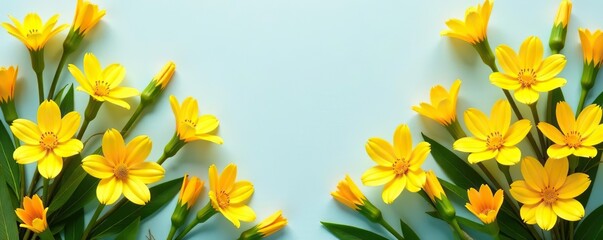 Beautifully colored yellow flowers arranged in a creative banner with copyspace,  vibrant,  beautiful