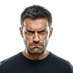 Obraz premium A Man with an Aggressive Expression Eyes Narrowed Isolated on Transparent Background
