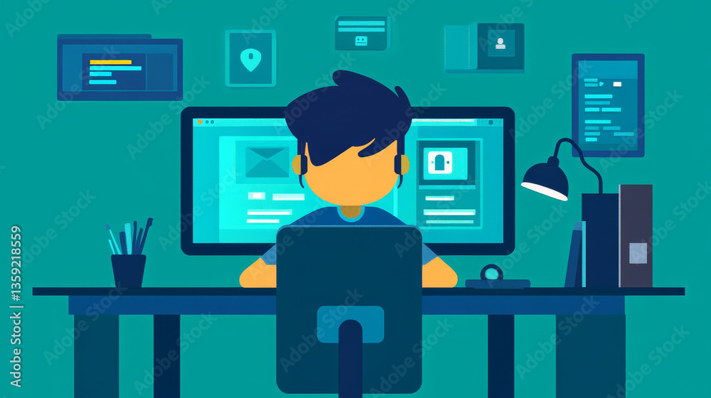 Poster virtual private network. abstract network technology. crypto-cybersecurity of neural networks. digit