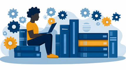 Concept of Online education. man uses Online education training and e-learning webinars on the internet for personal development and professional qualifications. Digital courses to develop new skills.