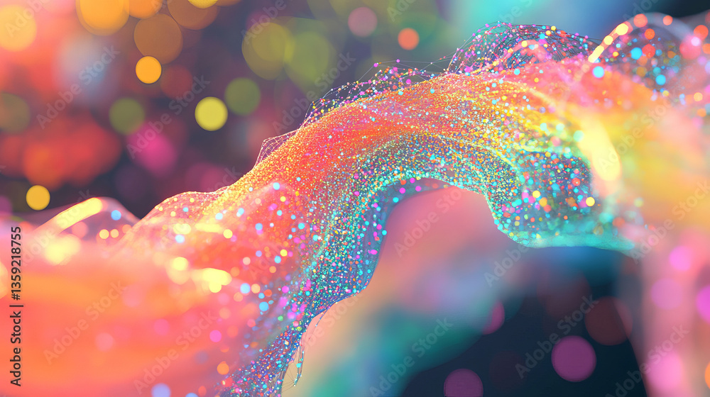 Poster neural data field 3d illustration. cyber network data particles