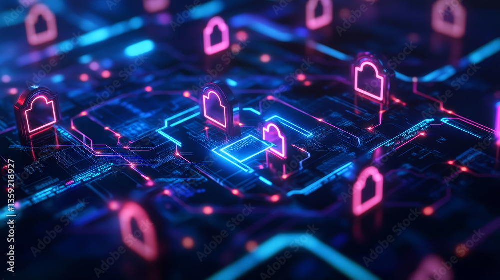 Poster virtual private network. abstract network technology. crypto-cybersecurity of neural networks. digit