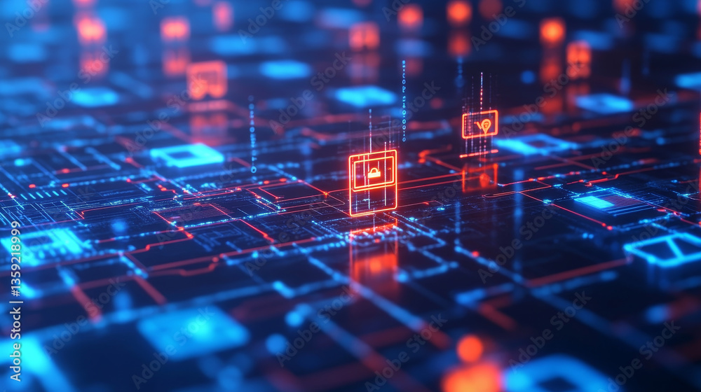 Poster virtual private network. abstract network technology. crypto-cybersecurity of neural networks. digit