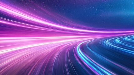 Abstract Cosmic Highway Pink and Blue Light Trails in Starry Night