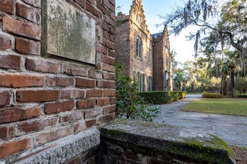 Blarney Stone at Tulane University Campus in New Orleans, Louisiana. Brick Building Background