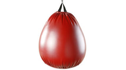 Red pear-shaped heavy bag hanging.