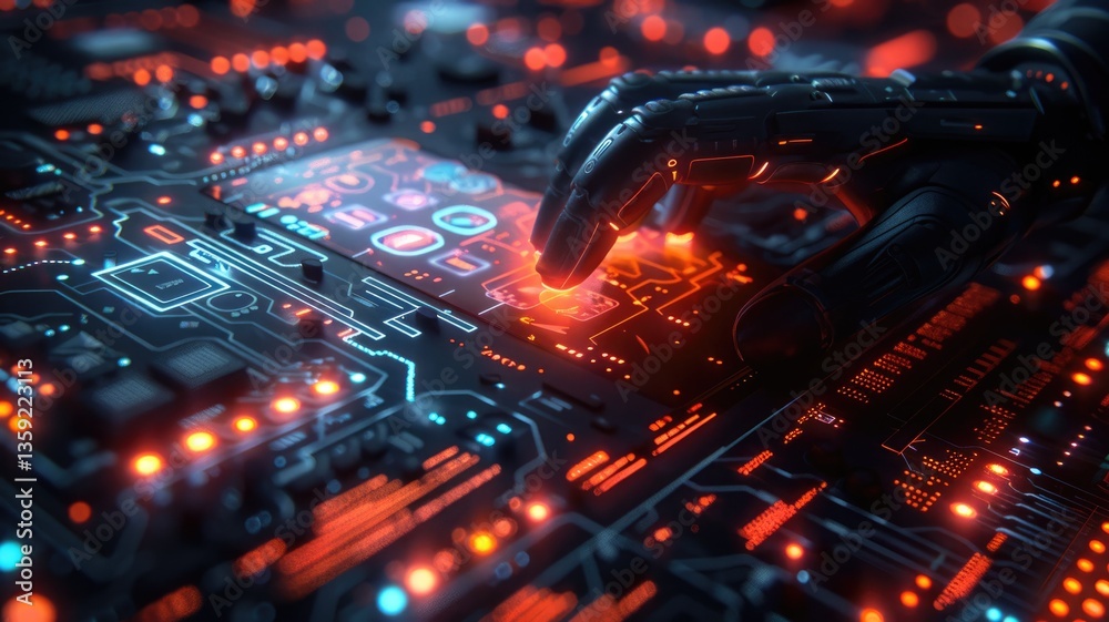 Fototapete picture of human commit crime in digital system to destroy and hack computer protection user in colo