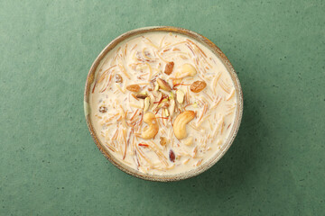 Semiya or vermicilli kheer with cashew nuts, saffron, raisins and almonds
