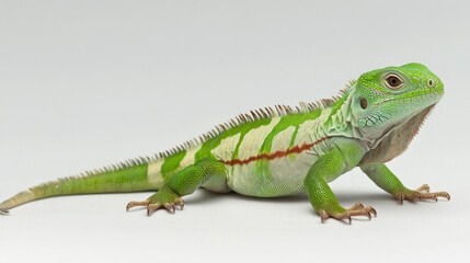 Naklejka premium Brachylophus Fasciatus or Lau Banded Iguana in Green Terrarium at Lodz Zoo