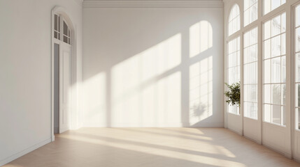 Fototapeta premium Spacious room with natural light and minimalist decor elements, empty room with a window