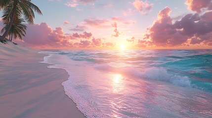 Tropical beach sunrise golden sky high resolution image