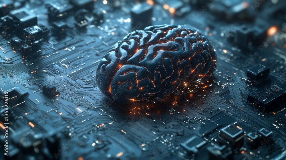 Poster ai concept. nanotechnological cocoon, futuristic processor, neural networks in cyber world. high tec