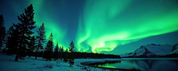 Bright active Aurora borealis over pine tree forest in Heidmork Iceland,  celestial,  natural beauty