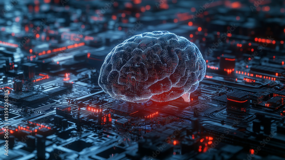 Poster ai concept. nanotechnological cocoon, futuristic processor, neural networks in cyber world. high tec