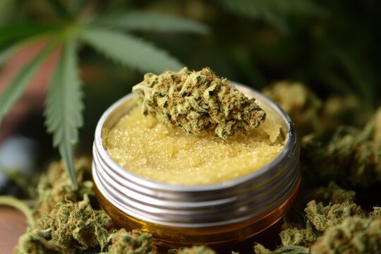 Budder - High Grade Concentrate made from Cannabis Plant. Smokeable Crumble and Shatter in White Background