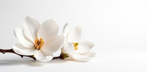 Obraz premium Bright and delicate magnolia flowers isolated on a clean white background, bright, delicate