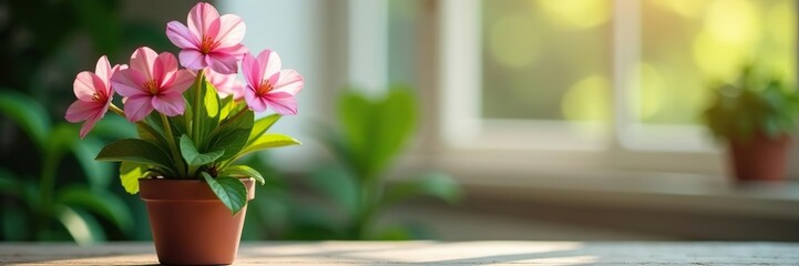 Beautiful pot plant with delicate pink flowers blooming brightly,  beauty,  garden