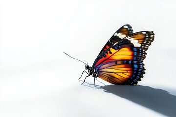 Obraz premium Butterfl Beauty: Colorful Butterfly Isolated on White Background with Shadow and Folded Wings