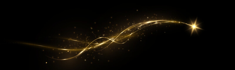 Obraz premium Golden comet with sparkling stars and dust. The magic of shining gold dust. Fine, shiny dust bokeh