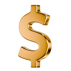 Gold Dollar Symbol 3D Render on Transparent Background