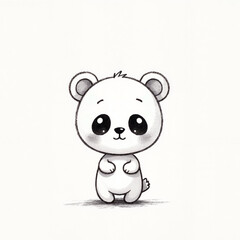 Fototapeta premium Simple baby bear vector character in black and white style with gentle expression on white background
