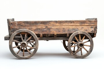 Fototapeta premium A weathered wooden cart featuring two large spoked wheels stands alone
