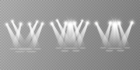 Light sources, concert lighting, spotlights. Concert spotlight with ray illuminated spotlights for web design illustration.