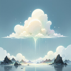 Dreamy cloudscape vector with floating islands and magical sky in pastel tones
