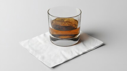  Plate Napkin Mockup PNG with Whiskey Glass on Top