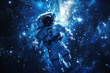 Fototapeta premium Portrait of Astronaut Posing in a Space Suit During a Spacewalk Mission on a Spaceship. Neural network ai generated