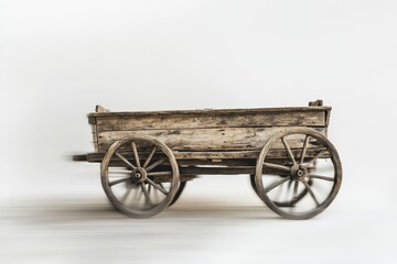 Fototapeta premium An Old Wooden Cart With Two Wooden Wheels On A White Background