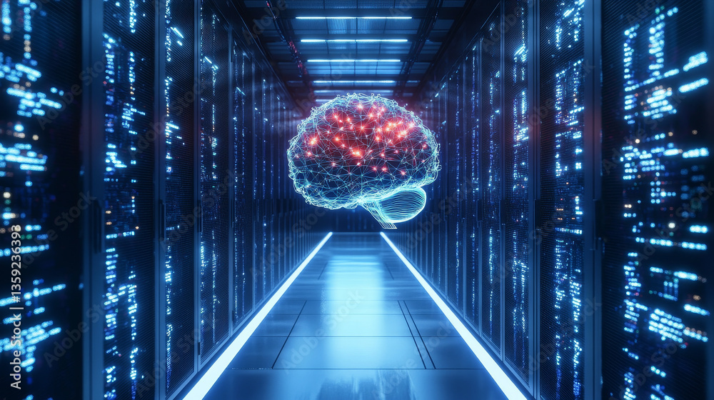 Poster artificial intelligence. computer mind. futuristic data center. quantum processor abstract concept 3