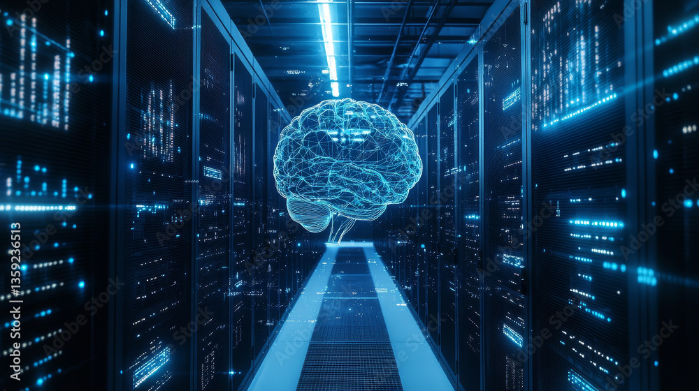 Poster artificial intelligence. computer mind. futuristic data center. quantum processor abstract concept 3