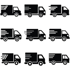Fototapeta premium Set of Black and White Delivery Truck Icons