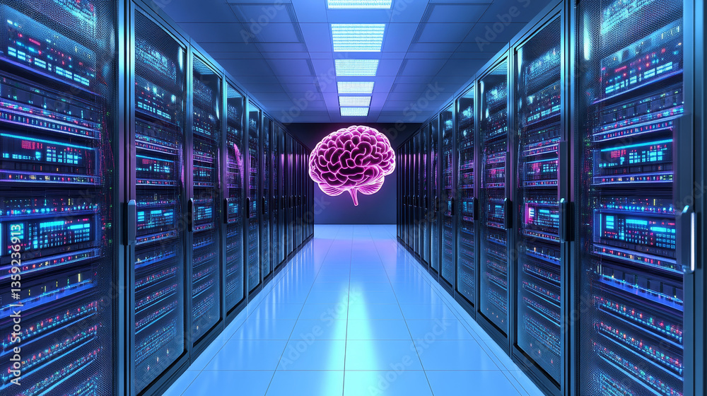 Poster artificial intelligence. computer mind. futuristic data center. quantum processor abstract concept 3