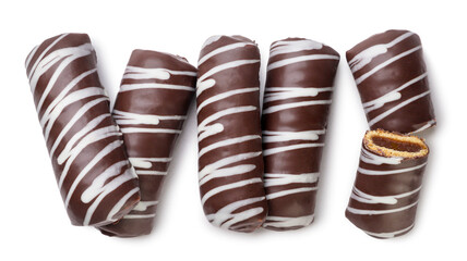 Chocolate gingerbread and halves on a white background. Top view