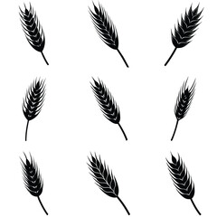 Simple Black Silhouette Wheat Ears on White Background