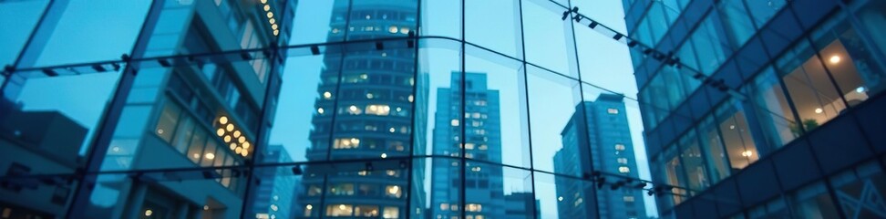 Blurred glass facade of a contemporary office building with abstract blue-tinted windows at business center,  modern,  glass wall