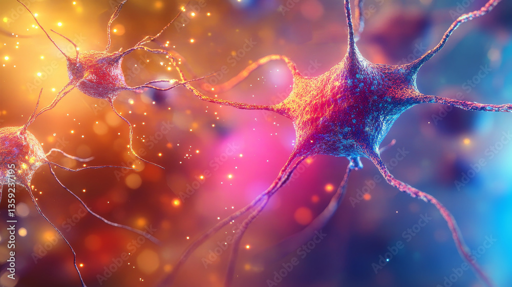 Poster neural network 3d illustration. abstract big data concept. global database and artificial intelligen